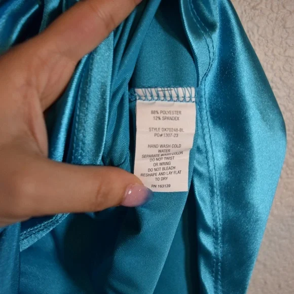 Y2K Aquamarine Slinky Asymmetrical Mini Bodycon Dress - Picture 5 of 7